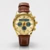 Al Fajr WB-20 gold tone watch with prayer time display and brown leather strap.