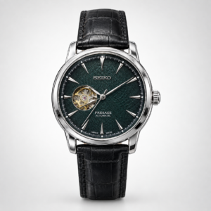 Seiko Presage SARY155 Open Heart Automatic Watch – Green Dial & Black Leather Strap