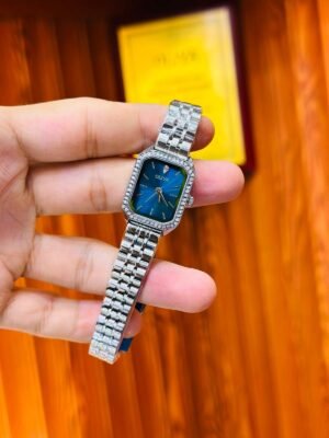 OLIYA Ladies Watch – Blue Dial, Crystal Bezel & Steel Bracelet (With Box) Hover Image