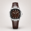 Patex classic watch with brown dial, silver indices, and brown leather strap.