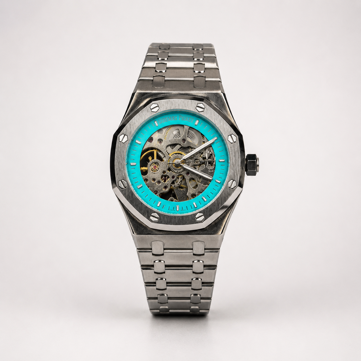 Octagonal Automatic Skeleton Watch – Marble Look Strap (Multiple Colors) Hover Image