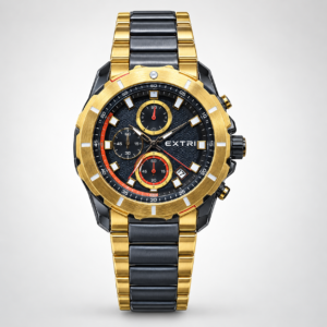 EXTRI Two-Tone Sport Chronograph – Black Dial & Gold Steel Bracelet