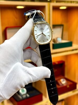 Elegance Ice Blue Dial Watch – Silver Case & Black Leather Strap Hover Image