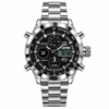 SKMEI 1515 analog-digital watch with silver stainless steel bracelet, tachymeter bezel, and chronograph functions.