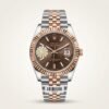 Premium two-tone automatic watch with chocolate dial, rose gold fluted bezel, and two-tone jubilee bracelet.