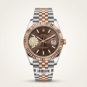 Premium Two-Tone Automatic Watch – Chocolate Dial & Rose Gold Fluted Bezel