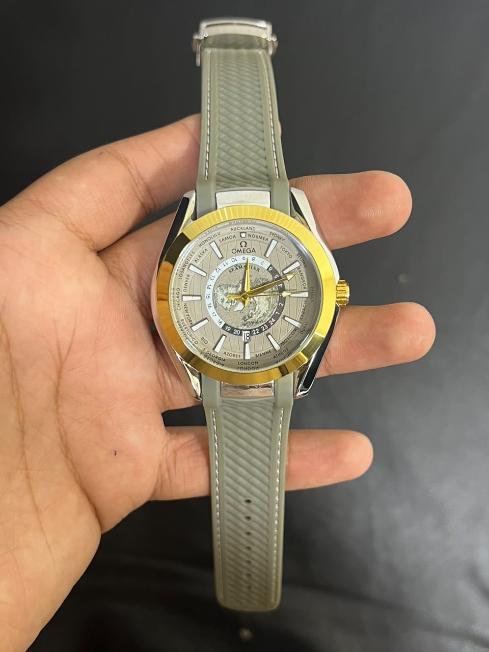 Worldtimer Style Watch – Black Case & World Map Dial (Multiple Colors) Hover Image