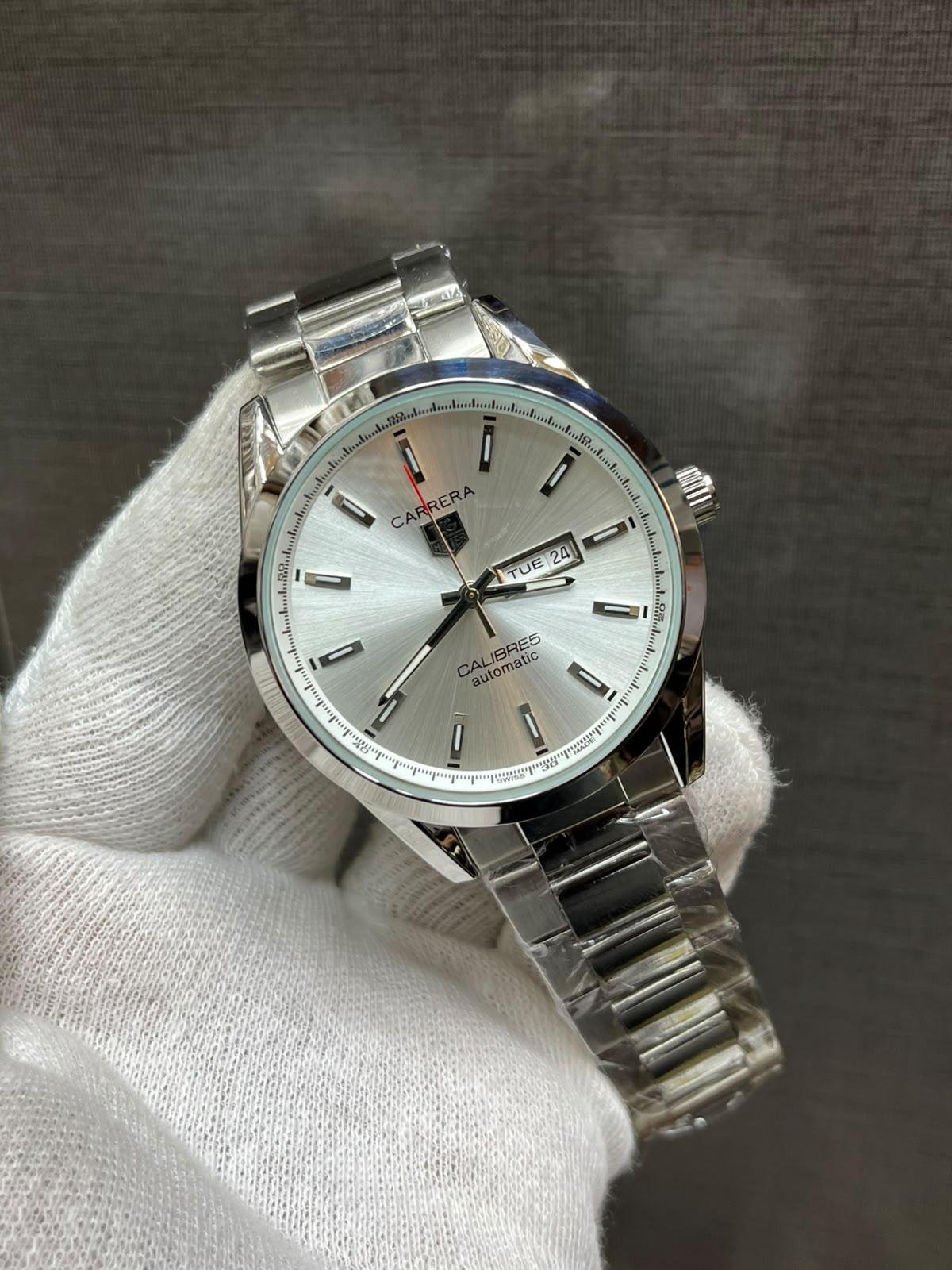 Classic Day-Date Watch – Blue Sunburst Dial & Steel Bracelet (Multiple Colors) Hover Image