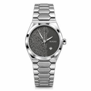 Silver Art Dial Watch – Black Dial with Silver Abstract Pattern