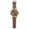 GALAXY ladies watch with crystal-set brown dial, day-date window, rose gold case, and brown silicone strap.