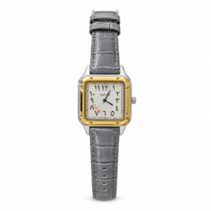 Arabic Dial Square Watch – Two-Tone Case & Leather Strap (Multiple Colors)
