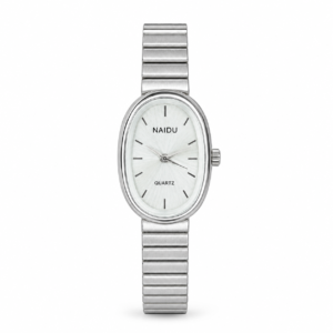 NAIDU Ladies Oval Watch – Silver Dial & Expanding Bracelet