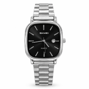 SKMEI Square Cushion Watch – Steel Bracelet & Date Window (Multiple Colors)