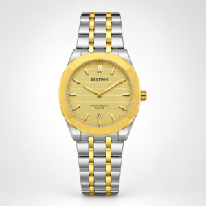 Bestwin Slim Two-Tone Watch – Gold Textured Dial & Steel Bracelet