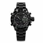 SKMEI 1515 analog-digital watch with black stainless steel bracelet, tachymeter bezel, and chronograph functions.
